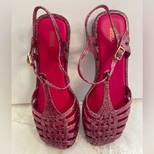 Melissa pink glitter sandals, size 8